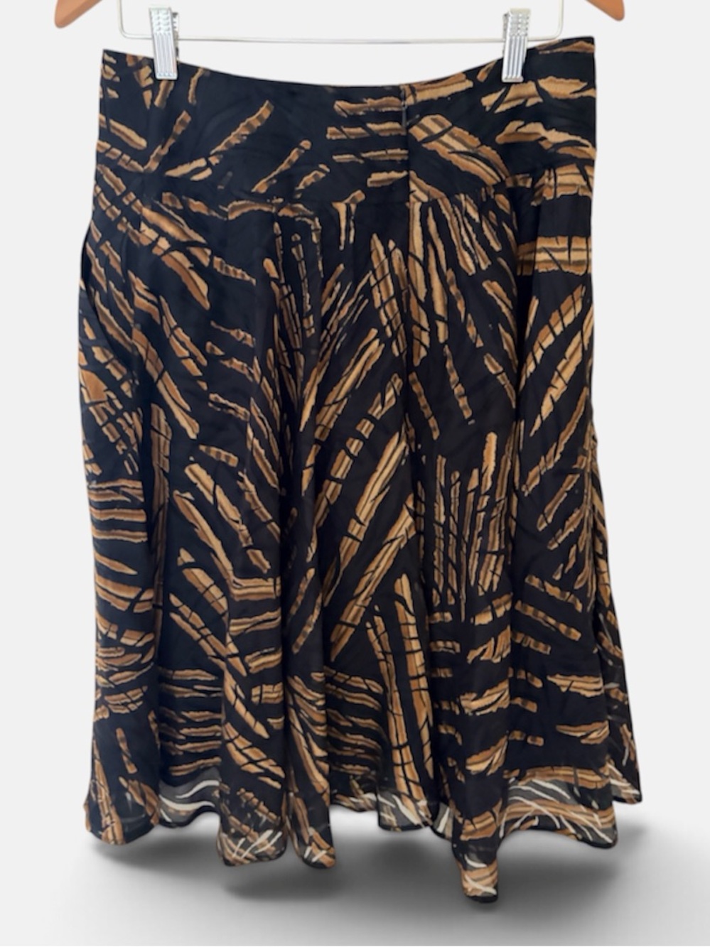 Black & Brown Patterned A-Line linen blend Skirt w pockets - Picture 12 of 12